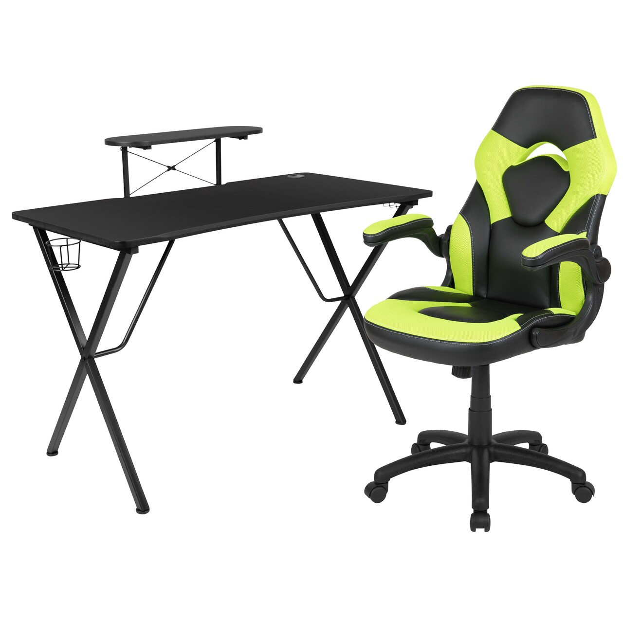 Emma and Oliver Gaming Desk and Racing Chair Set with Headphone Hook, and Monitor Stand
